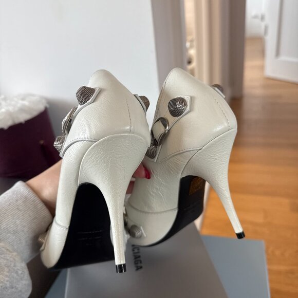 NWT Balenciaga Cagole Pointed Toe Pumps 90mm White Leather Stiletto Heels Sz 41 - Picture 8 of 9